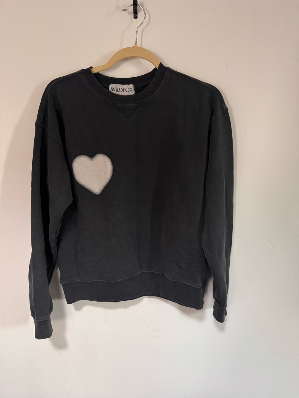 Wildfox Black Crewneck Sweater with White Heart Patch